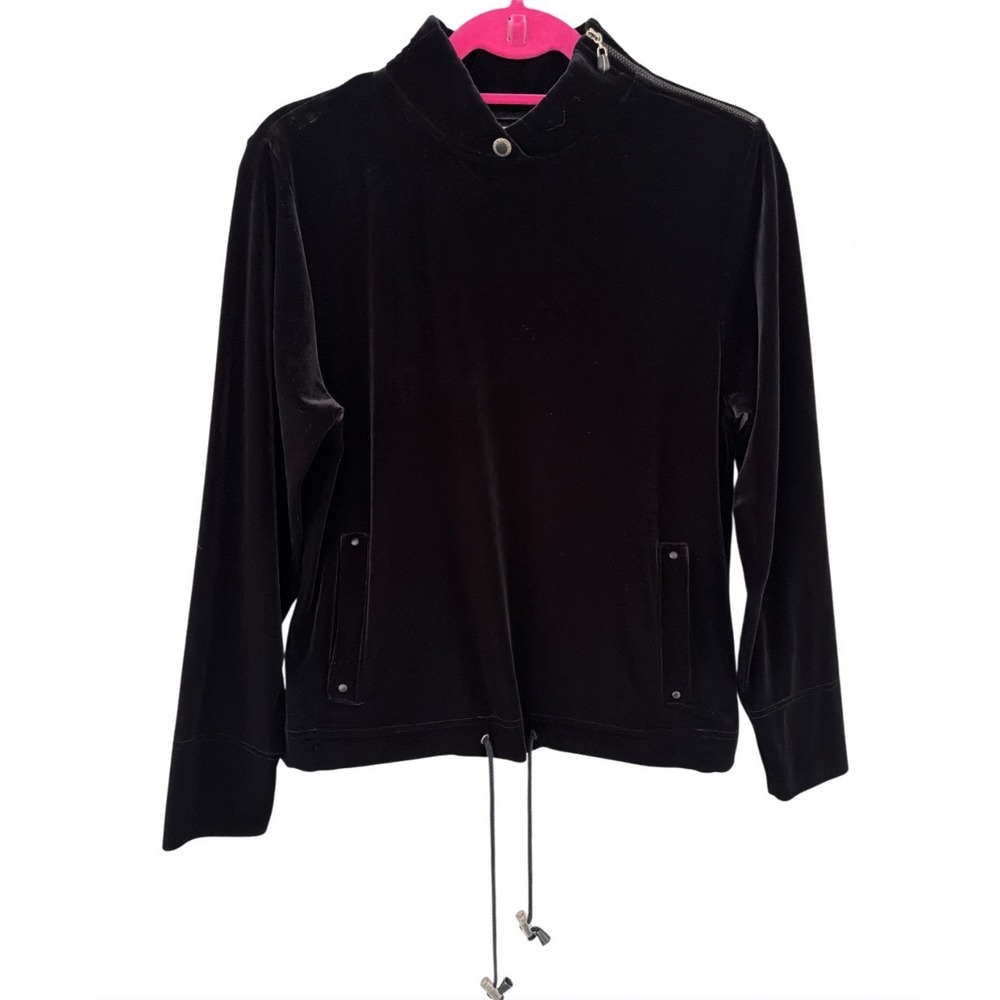 Jamie Sadock Black Velvet Quarter Zip Mock Neck Pullover‎ Top Womens Medium